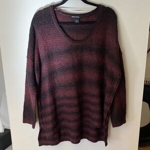 DKNY Jeans Scoopneck Striped Purple Red Black Flowy Oversized Sweater Size L